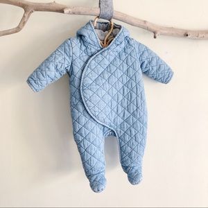 Quilted chambray bear suit bunting